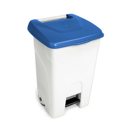 CONTENEUR MOBILE A PEDALE 80L BLANC/COUVERCLE BLEU