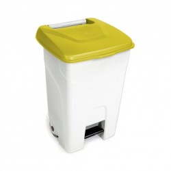 CONTENEUR MOBILE A PEDALE 80L BLANC/COUVERCLE JAUNE