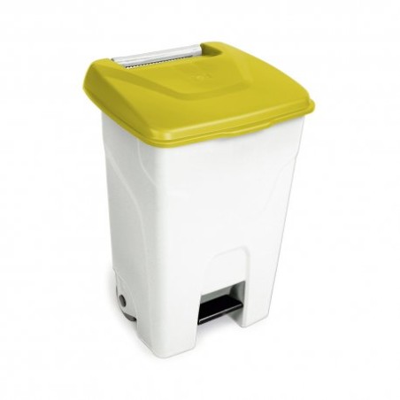 CONTENEUR MOBILE A PEDALE 80L BLANC/COUVERCLE JAUNE