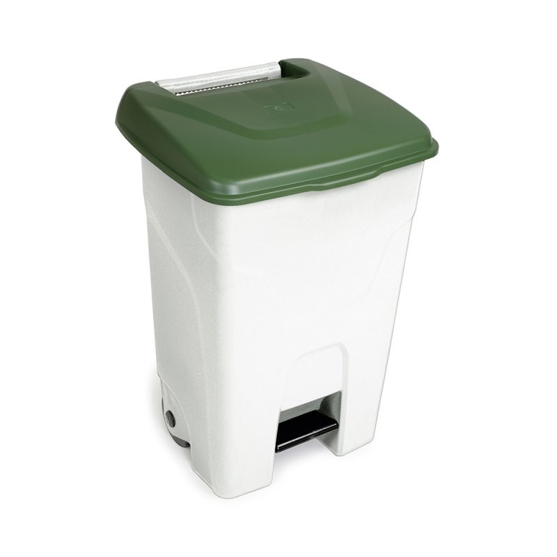 CONTENEUR MOBILE A PEDALE 80L BLANC/COUVERCLE VERT