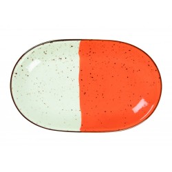 6 ASSIETTES OVALES SANS AILE 32X20 CM HELIOS BLANC IVOIRE & ORANGE