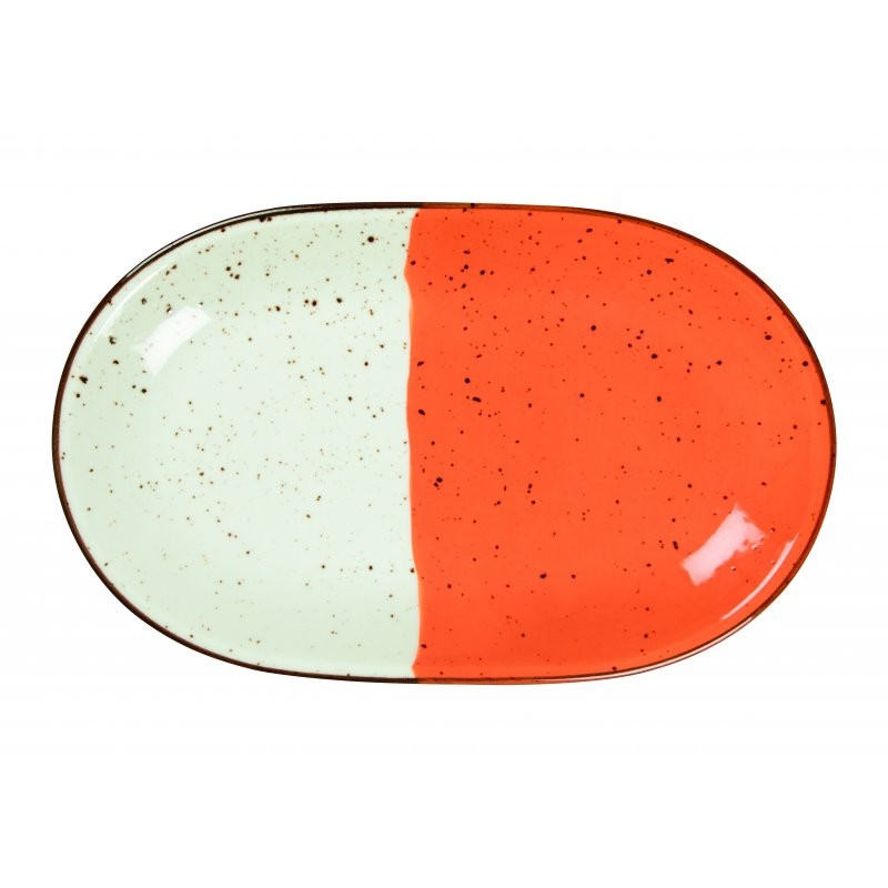 6 ASSIETTES OVALES SANS AILE 32X20 CM HELIOS BLANC IVOIRE & ORANGE