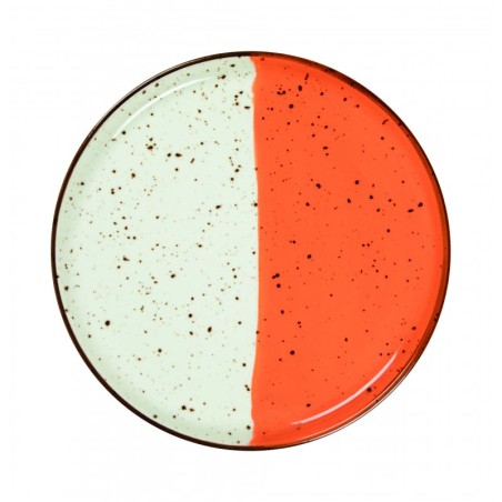 6 ASSIETTES PLATES BORDS DROITS 27 CM HELIOS BLANC IVOIRE & ORANGE