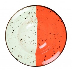 6 ASSIETTES A PATES 27 CM HELIOS BLANC IVOIRE & ORANGE