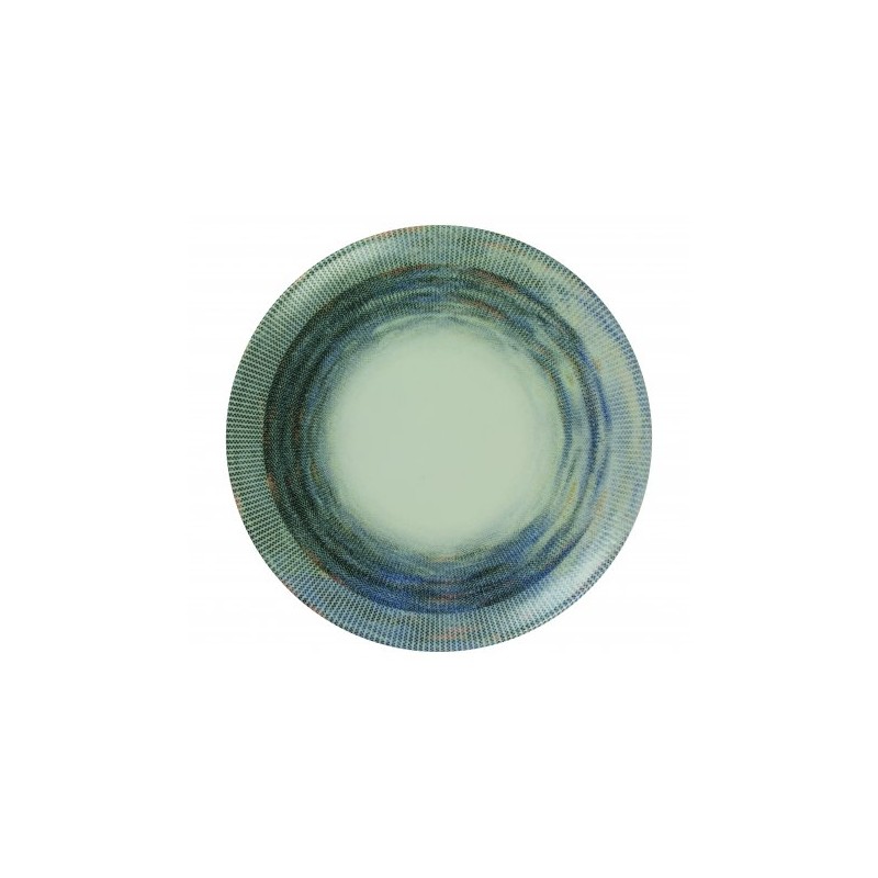 6 ASSIETTES PLATES SANS AILES 27 CM NYX BLANC.BLEU & ARGENT