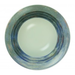 6 ASSIETTES CREUSES 25 CM NYX BLANC.BLEU & ARGENT
