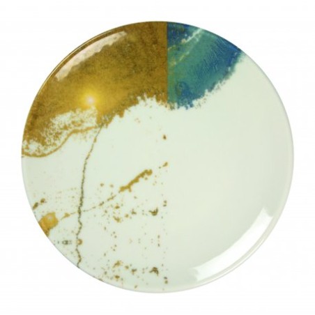 ASSIETTE PLATE SANS AILE 21 CM DIONYSOS BLANC BLEU & OR