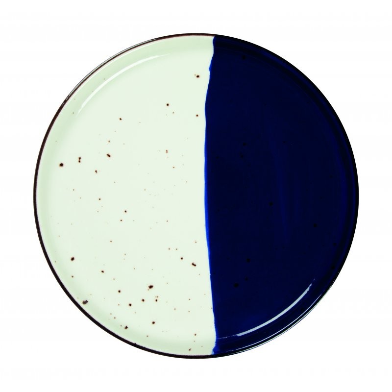 6 ASSIETTES PLATES BORDS DROITS 27 CM POSEIDON BLANC IVOIRE & BLEU