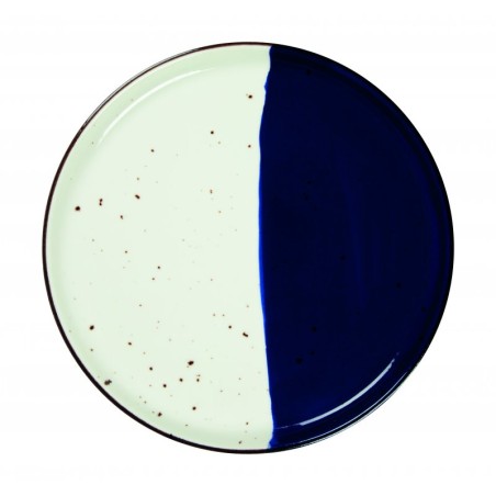 6 ASSIETTES PLATES BORDS DROITS 27 CM POSEIDON BLANC IVOIRE & BLEU