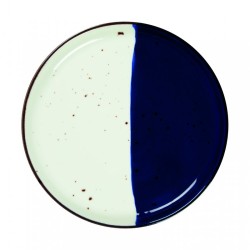 6 ASSIETTES PLATES BORDS DROITS 21 CM POSEIDON BLANC IVOIRE & BLEU