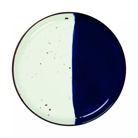 6 ASSIETTES PLATES BORDS DROITS 21 CM POSEIDON BLANC IVOIRE & BLEU