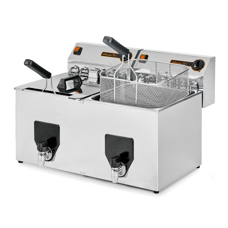 Friteuse électrique à poser triphasé 2X10L avec robinet de vidange