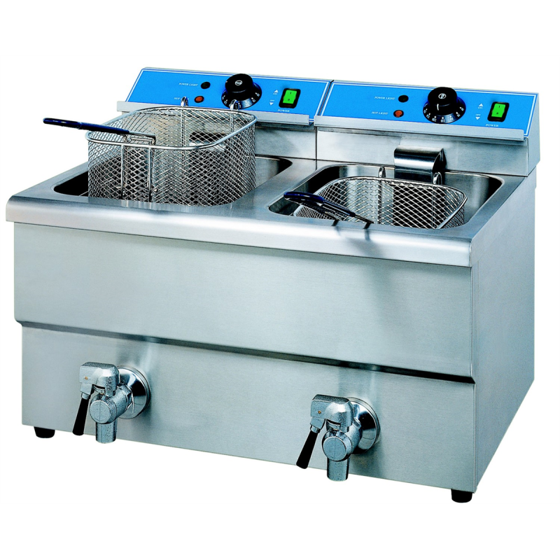 FRITEUSE CUVE 2X11L ELECTRIQUE AVEC ROBINET DE VIDANGE 3+3KW