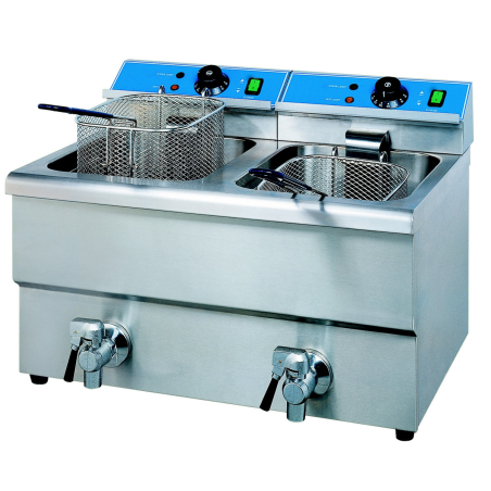 FRITEUSE CUVE 2X11L ELECTRIQUE AVEC ROBINET DE VIDANGE 3+3KW
