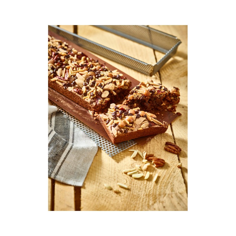 MOULE RECTANGULAIRE INOX PERFORE FOND DEMONTABLE 35X10X3.5