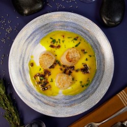 6 ASSIETTES A PATES 27 CM NYX BLANC.BLEU & ARGENT