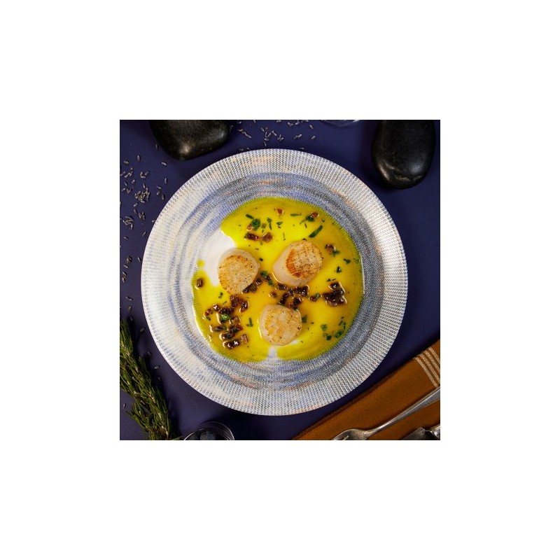 6 ASSIETTES A PATES 27 CM NYX BLANC.BLEU & ARGENT