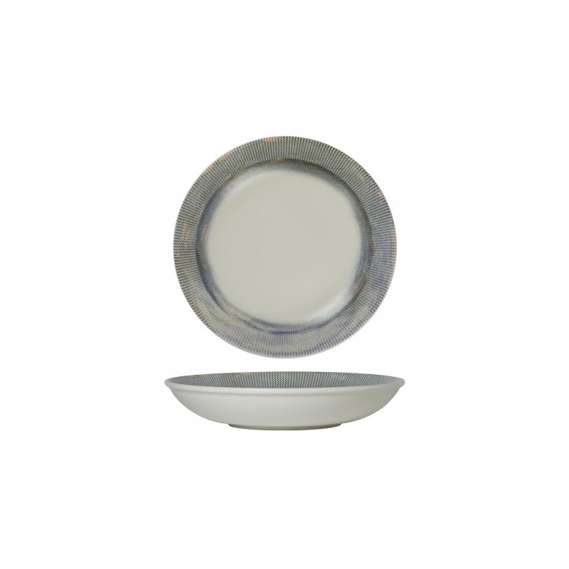 6 ASSIETTES CREUSES 25 CM NYX BLANC.BLEU & ARGENT