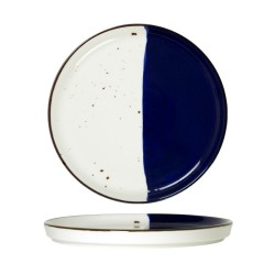 6 ASSIETTES PLATES BORDS DROITS 21 CM POSEIDON BLANC IVOIRE & BLEU