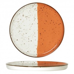 6 ASSIETTES PLATES BORDS DROITS 27 CM HELIOS BLANC IVOIRE & ORANGE