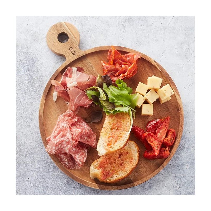 PLANCHE A HAMBURGER EN ACACIA AVEC POIGNEE ROND DIAM 25 CM
