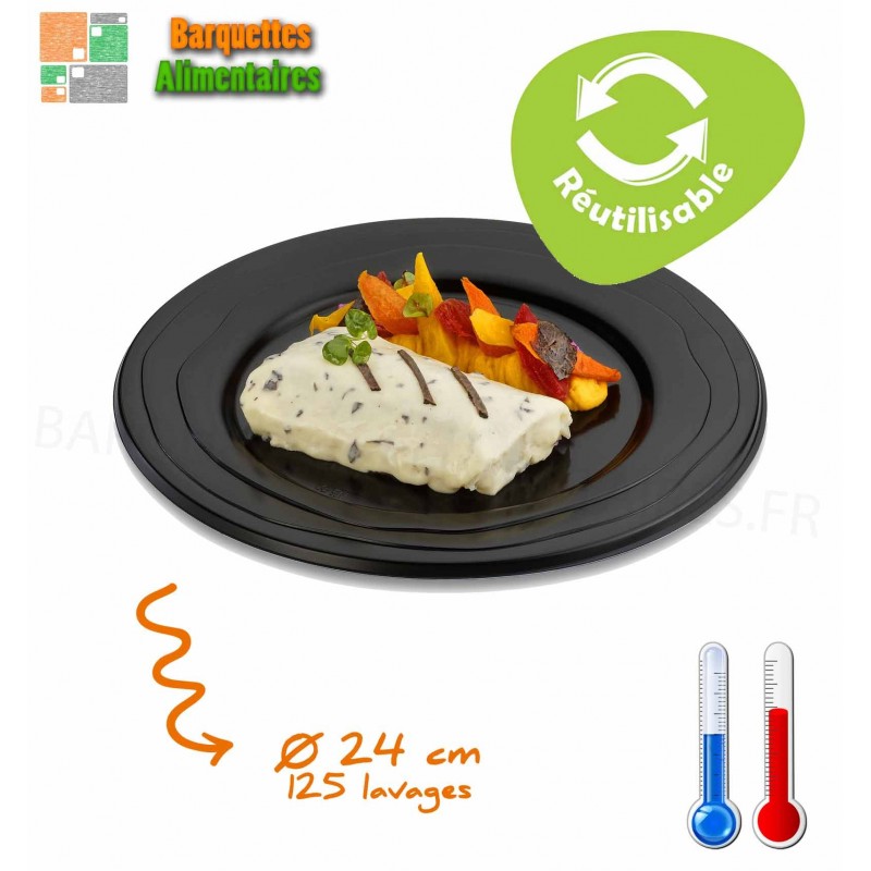 ASSIETTE REUTILISABLE EN PP-24CM-NOIRE
