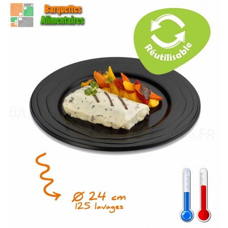 ASSIETTE REUTILISABLE EN PP-24CM-NOIRE