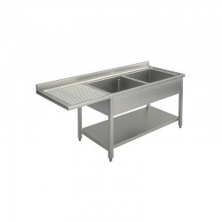 Plonge adossée 2 bacs avec étagère