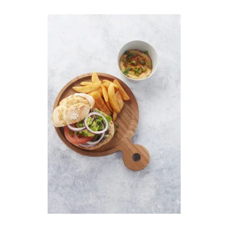 PLANCHE A HAMBURGER EN ACACIA AVEC POIGNEE ROND DIAM 25 CM