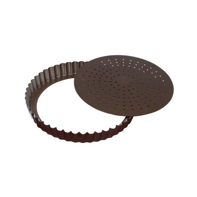 TOURTIERE CANNELEE PERFOREE - ANTI ADHERENTE - FOND MOBILE - D 280 MM