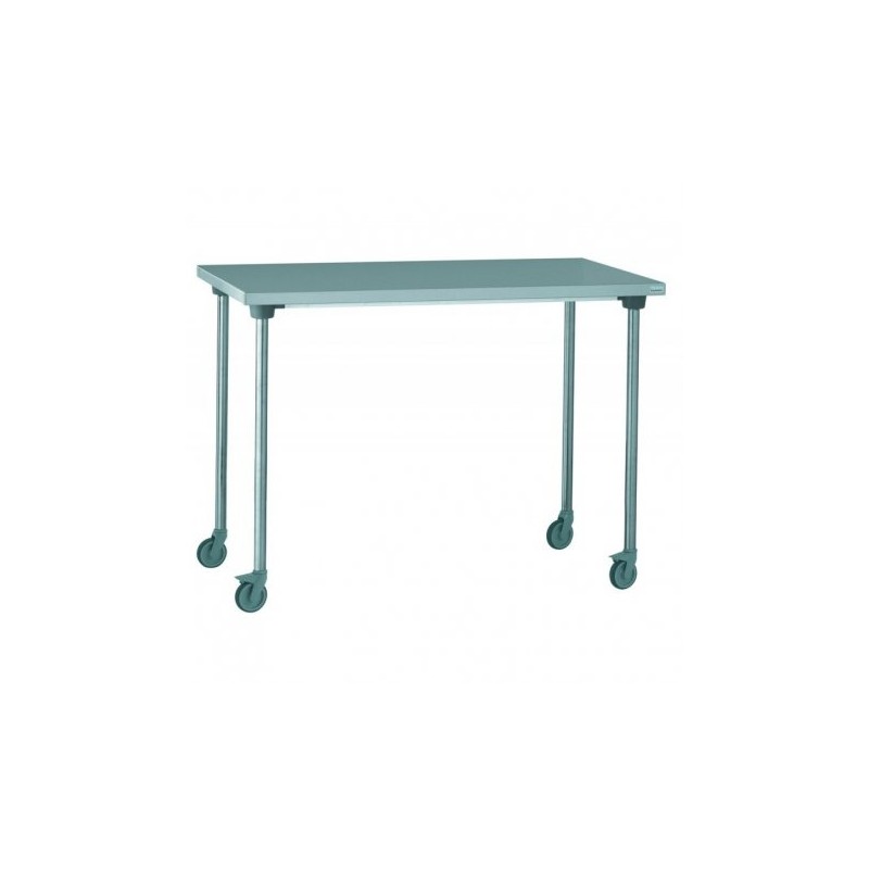 TABLE INOX CENTRALE SUR ROULETTES SANS ETAGERE 1800X700X900MM
