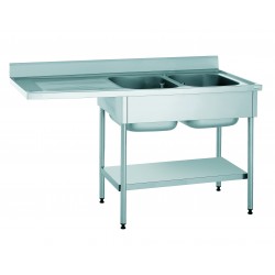 Plonge adossée 2 bacs avec étagère