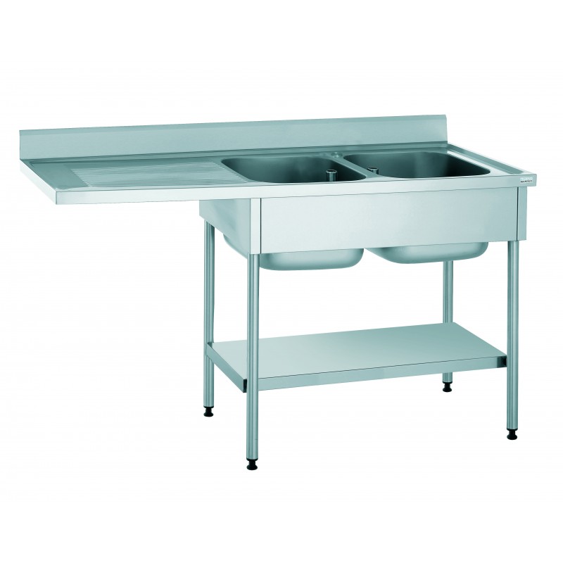 Plonge adossée 2 bacs avec étagère