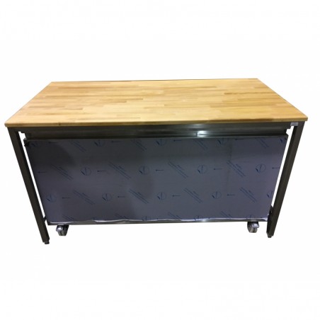 TABLE DE BOULANGERIE DESSUS HETRE AVEC CHARIOT BAC A SACS DE FARINE