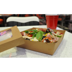 250 BOITES SALADE KRAFT 10 BRUN + COUVERCLES FENETRE