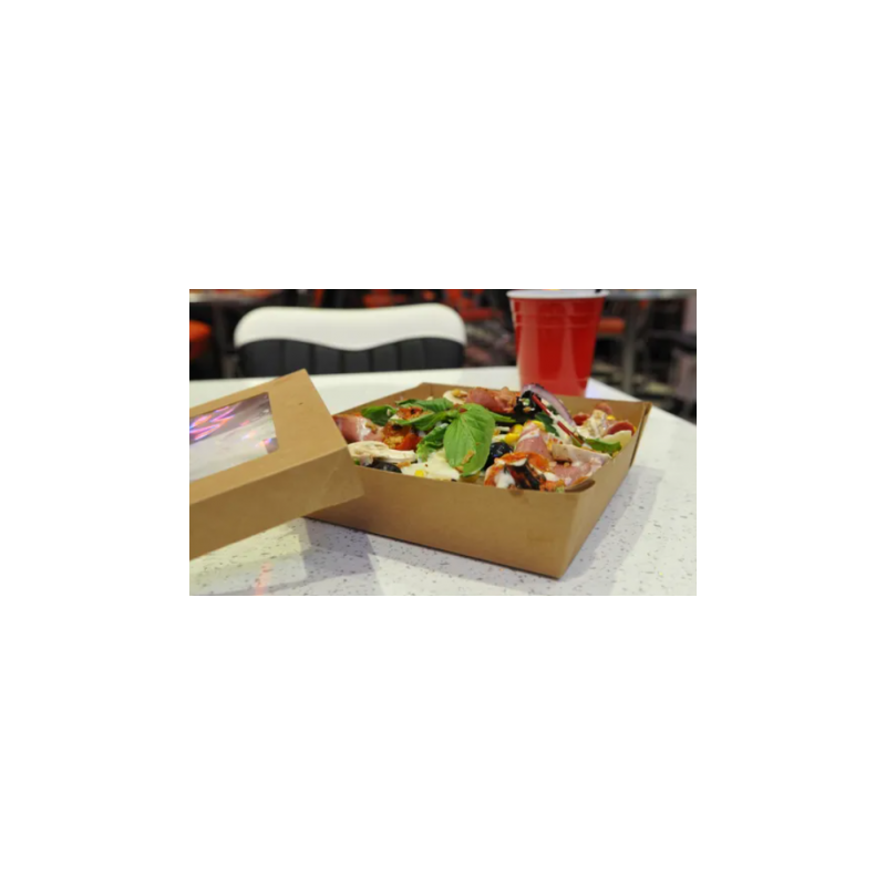 250 BOITES SALADE KRAFT 10 BRUN + COUVERCLES FENETRE